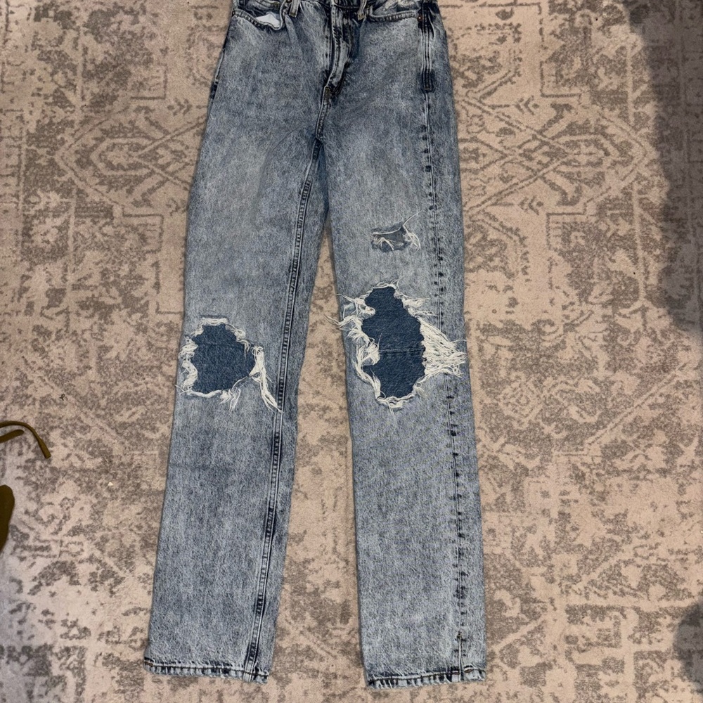We The Free Light Blue Distressed Straight Jeans